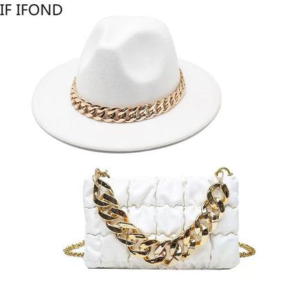 Conjuntos de 2 Peças para Mulheres com Bolsa Grande e Corrente, Chapéu Fedora, Moda 2022, Luxo, Festa, Casamento, Chapéu de Jazz ?????