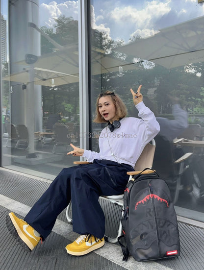 Fashion Shark Letter Transparent Backpack Men Sport Waterproof PVC Clear Plastic Schoolbag Casual Street Large Capacity Rucksack
