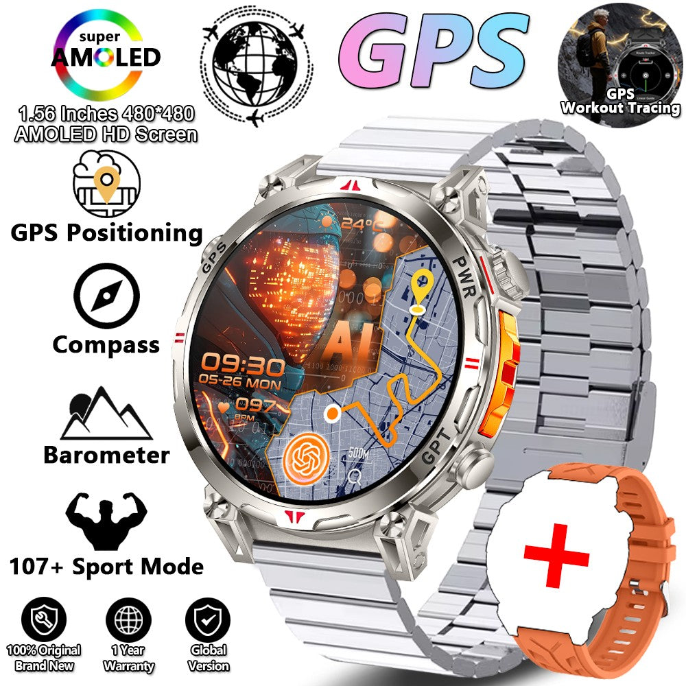 2026 Novo Smartwatch Esportivo Masculino para Áreas Externas com Voz Inteligente GPT GPS Integrado Bússola Barômetro Chamada Bluetooth Natação Impermeável