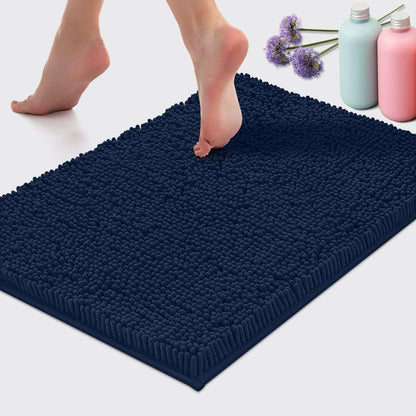 Tapete de Banho de Pelúcia Macia Chenille Absorvente Lavável à Máquina Tapete de Banheiro Antiderrapante Adequado para Bacias e Chuveiros