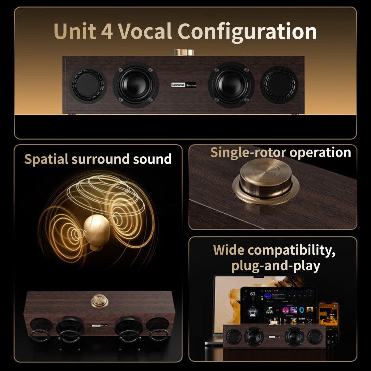 Caixa de som Lenovo C02 multimídia Bluetooth com fio/Bluetooth dual-mode retrô universal para TV, computador e celular com subwoofer