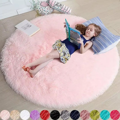 VIKAMA Ultra Soft Shaggy Round Rug Pad Fluffy White Carpet Living Room Home Decor Bedroom Kids Room Salon Thick Pile Carpet