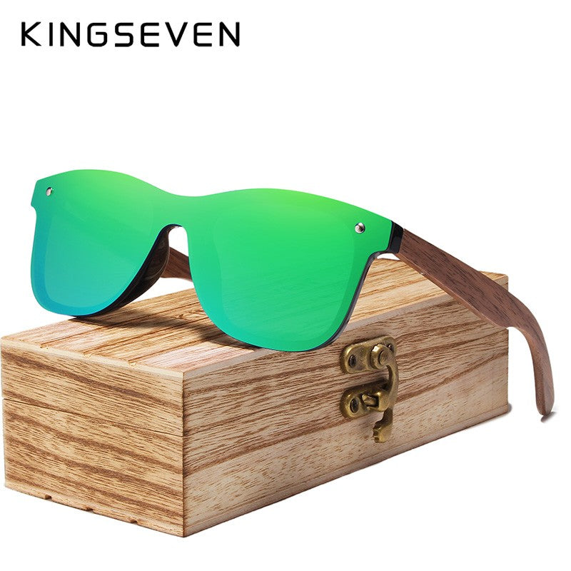 KINGSEVEN UV400 Sunglasses For Men Polarized Walnut Wood Handmade Sun Glasses High Quality Protection Women Eyewear Gafas