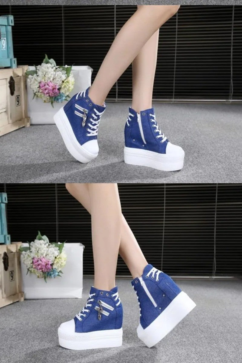 11cm New Brand Hidden Heel Platform Sneakers Women's Breathable Wedge Canvas Shoes Woman Casual Ladies Boots Zapatos De Mujer