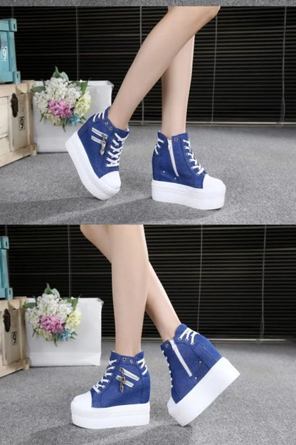 11cm New Brand Hidden Heel Platform Sneakers Women's Breathable Wedge Canvas Shoes Woman Casual Ladies Boots Zapatos De Mujer