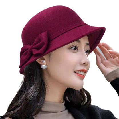 Elegant Brim Bowler Fedora Hats Church Bowler Cloche Hats Women Vintage Retro Hat Autumn Winter Warm Hat Wool Felt Bucket Cap