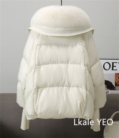 Women's Winter Parka Coat 2025 Casual Korean Version Lady Outerwear Temperament Thicken Big Fur Collar Ladies Down Cotton Jacket