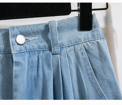 Plus Size Denim Skirt Women Summer 2025 New Korean Style High Waist A Line Pleated Long Jean Skirt Casual Women Maxi Skirt