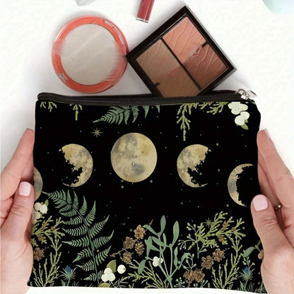 New Trendy Zipper Pouch Nature Moon Phase Simple Modern Cosmetic Bag Durable Storage Bag Gift