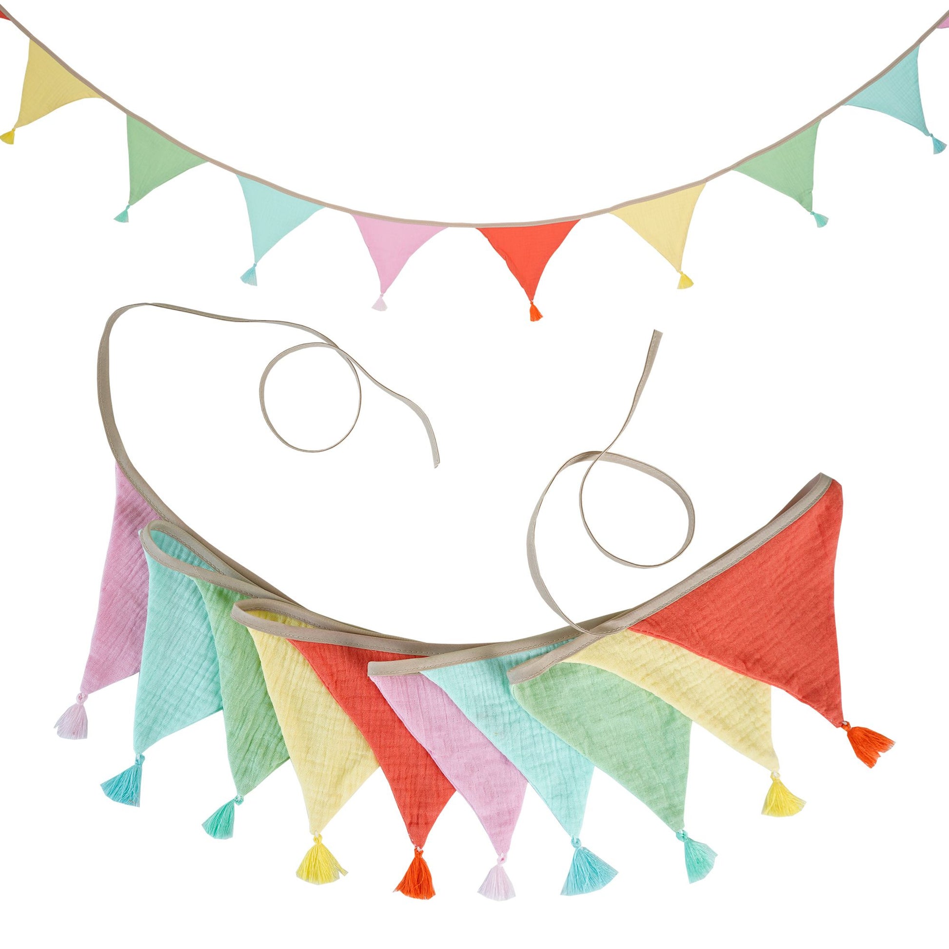 2.6M/8.5FT Nursery Fabric Bunting 10 Triangle Pennant Flags With Tassels Party Decor Banner Home Baby Shower Carnival Garland