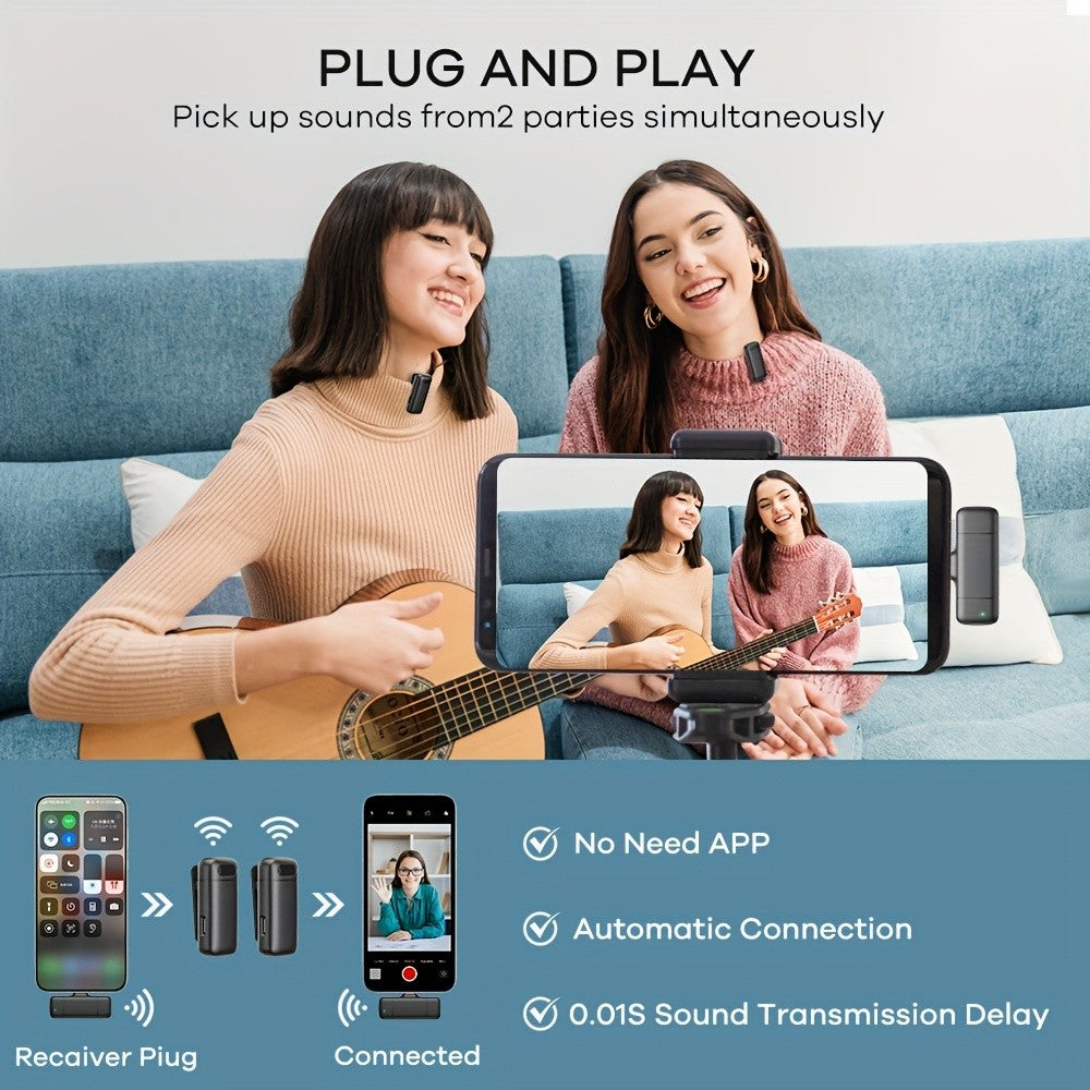 Microfone de Lapela com Estojo de Carregamento Mini Microfone Sem Fio para Celular Android IOS com Função de Cancelamento de Ruído para Gravar Vídeos
