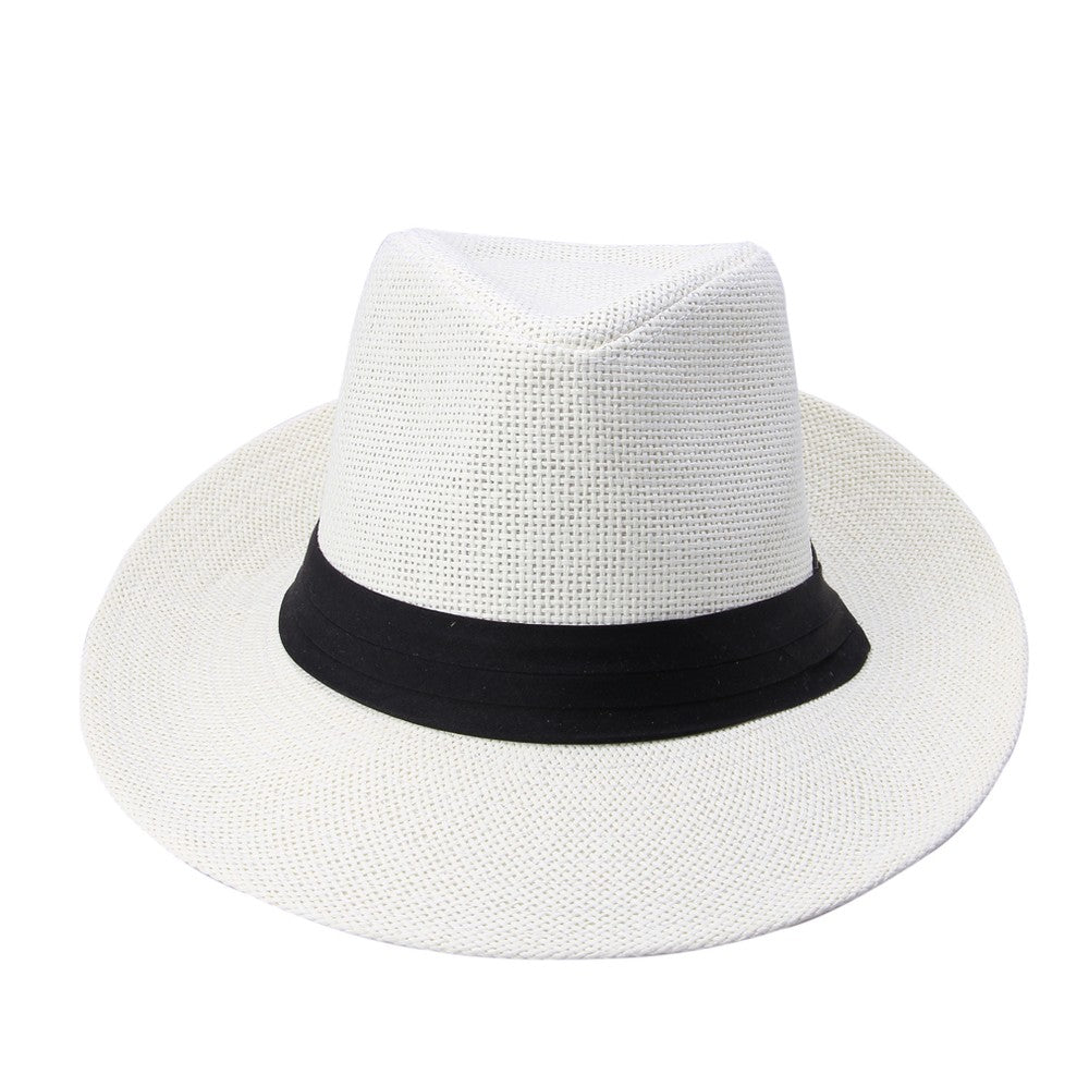 Chapéu de Sol Fedora de Verão Casual Unissex Moda Praia Aba Larga Jazz Chapéu Panamá Palha de Papel Boné Feminino Masculino Com Fita Preta