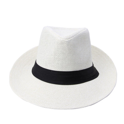 Chapéu de Sol Fedora de Verão Casual Unissex Moda Praia Aba Larga Jazz Chapéu Panamá Palha de Papel Boné Feminino Masculino Com Fita Preta