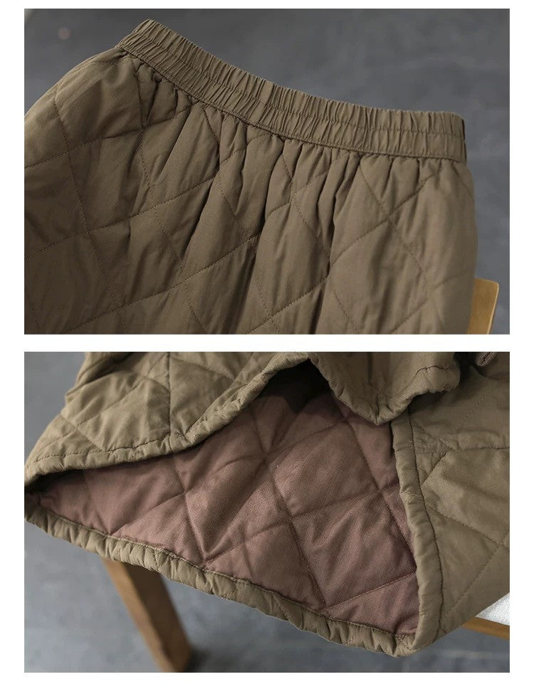 Retro Warm Cotton Quilted Long Midi Skirt High Waist A-Line Skirt for Middle-Aged And ly Women Diamond Patterned f Skirt