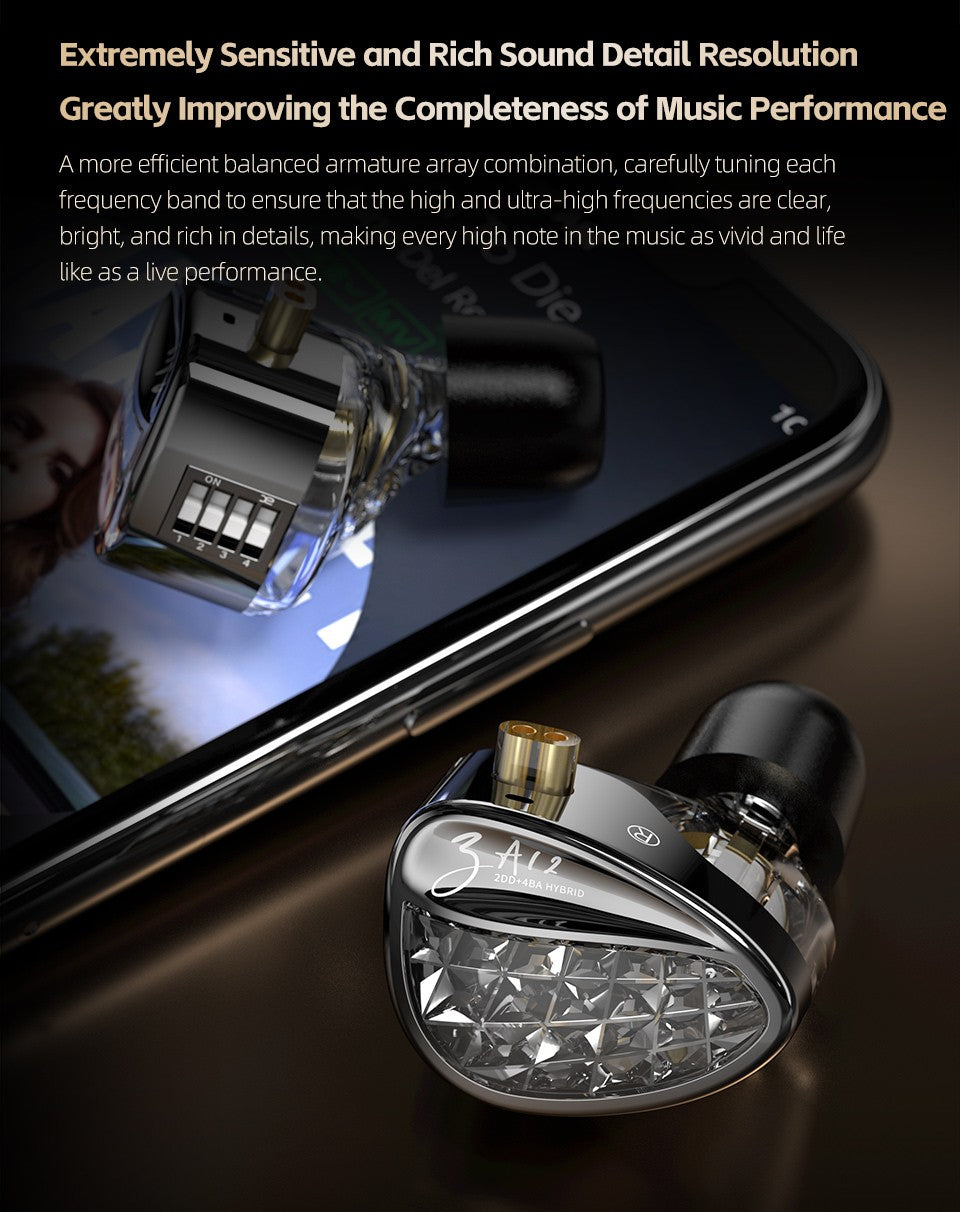 KZ ZA12 Hybrid dynamic balanced armature IEM earphones HiFi Bass wired headphone Noise Cancelling Earbuds in ear Monitor Headset