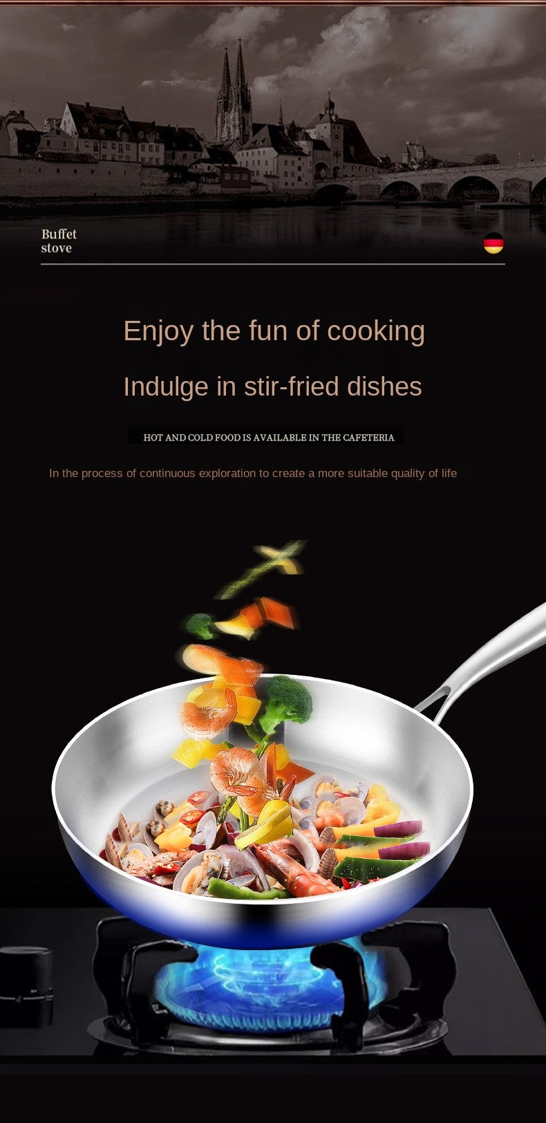 316 Stainless Steel Frying Pan Wok NonStick Pan Fried Steak Pot Uncoated Kitchen Cookware For Gas Stove and Induction Cooker Wok