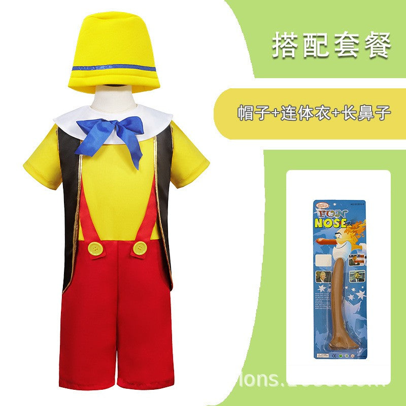 Halloween Funny Pinocchio Cosplay Costume Birthday Boys Girls Party Clothes Kids Cartoon Character Rolecosplay Costume With Nose