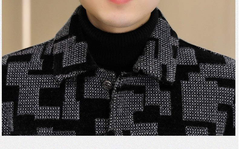 Winter Thicken Warm Wool Blends Jacket Men Fashion Plaid Casual Coat Slim Lapel Streetwear Overcoat Social Men Clothing 2022