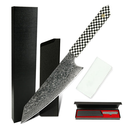Professional Japanese Kitchen kiritsuke Knife 67-layer Damascus Steel Custom 8 inch Chef Knife with multicolour Resin Handle