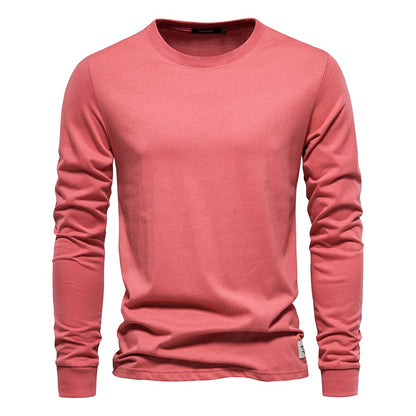 AIOPESON Camiseta Masculina De Algodão De Cor Sólida Gola Redonda Manga Longa Primavera Outono Camiseta Básica De Alta Qualidade Masculina