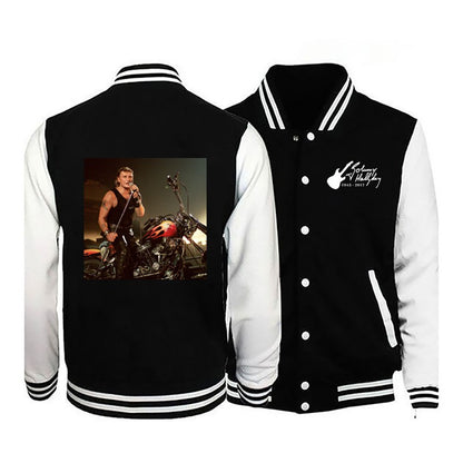 2024Johnny Hallyday nova jaqueta bomber masculina de manga comprida casual jaqueta de uniforme de beisebol