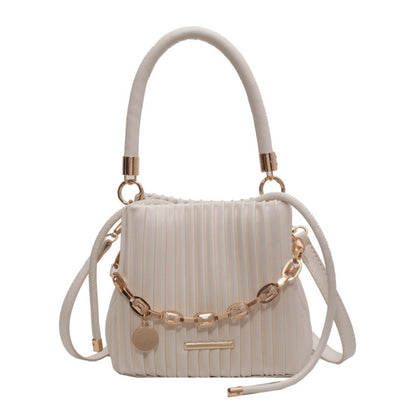 Trendy Pleated Design Crossbody Bag Stylish Chain Shoulder Bucket Bag Elegant Messenger Bag Casual Wear