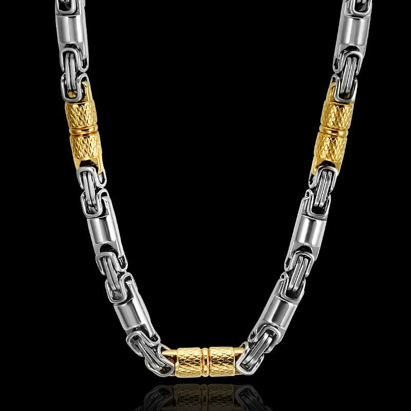 Colar Bicicleta Rock Punk HipHop 6mm Banhado a Ouro Joias Masculinas Femininas Corrente Bizantina de Aço Inoxidável Presentes