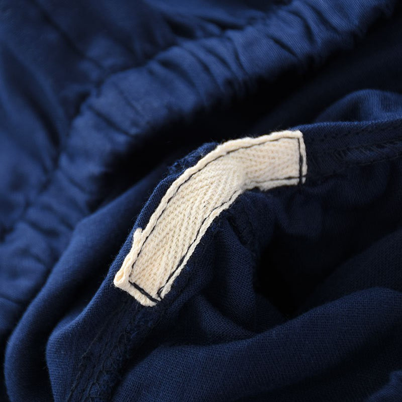 Men's Cotton Kimono Robes Pajamas Clothes Thin Spring and Autumn Black and Navy Colors Home Clothes Loose Casual Men Robe Sets