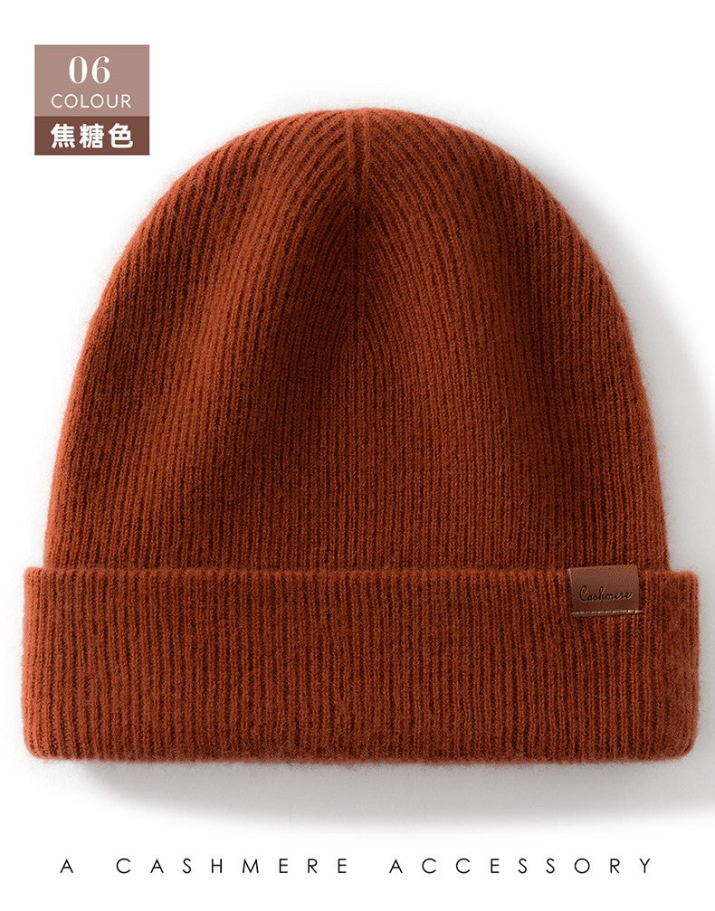 New Autumn Winter 100% Cashmere Hat Knitted Mountaineering Wool Hat Outdoor Skiing Double Layer Men and Women Thickened Warm