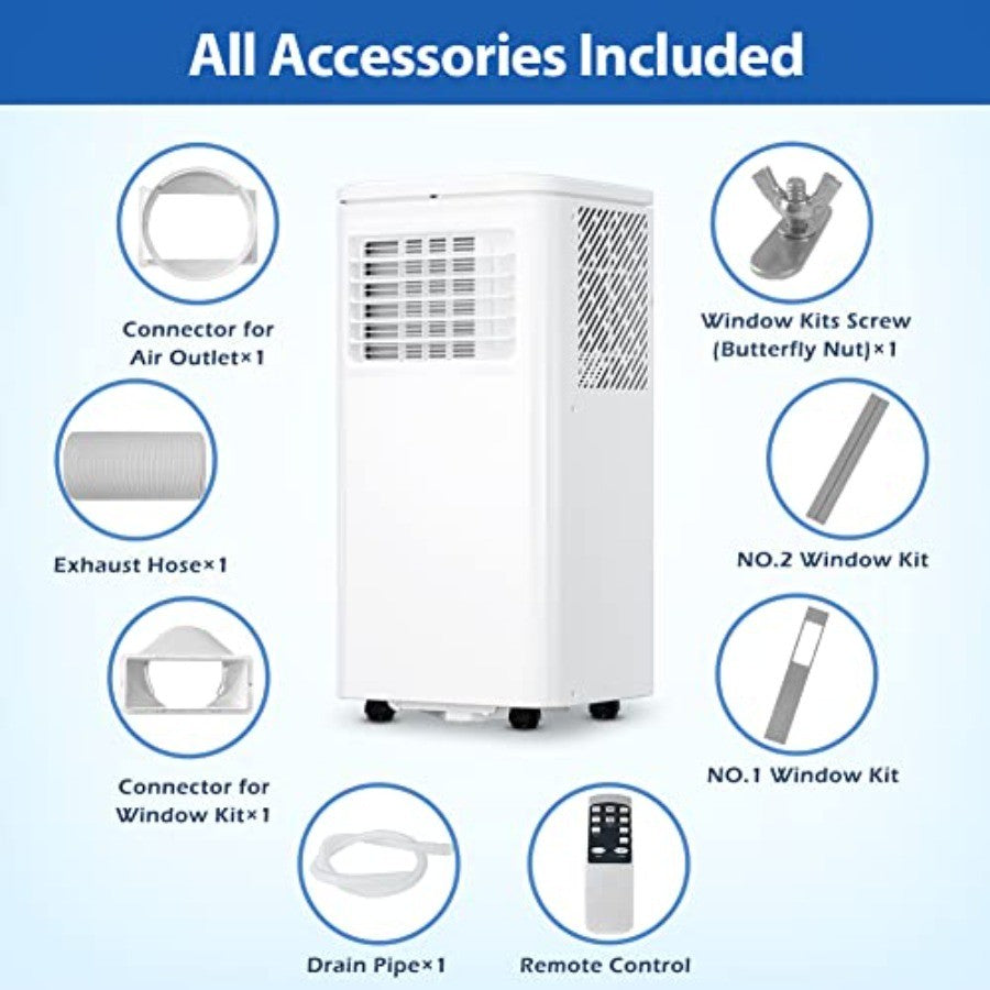 Ar condicionado portátil 10000 BTU, unidade AC portátil com desumidificador, ventilador, controle remoto, temporizador 24H, economia de energia, independente