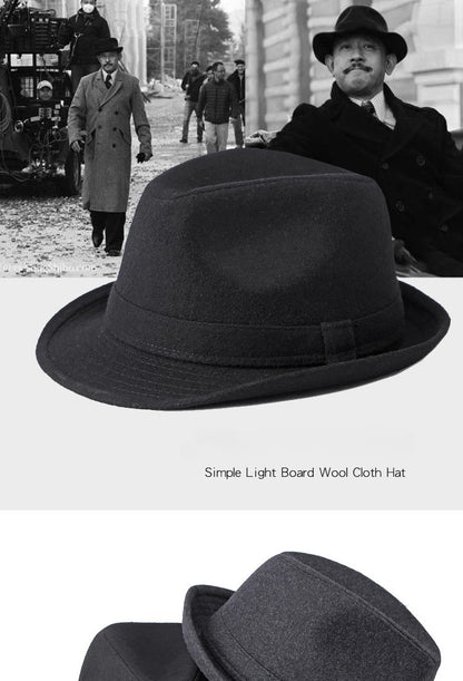 Gentleman Hat Men's British Style Retro Simple Pure Color Wool Top Hat Men's Casual Jazz Hat