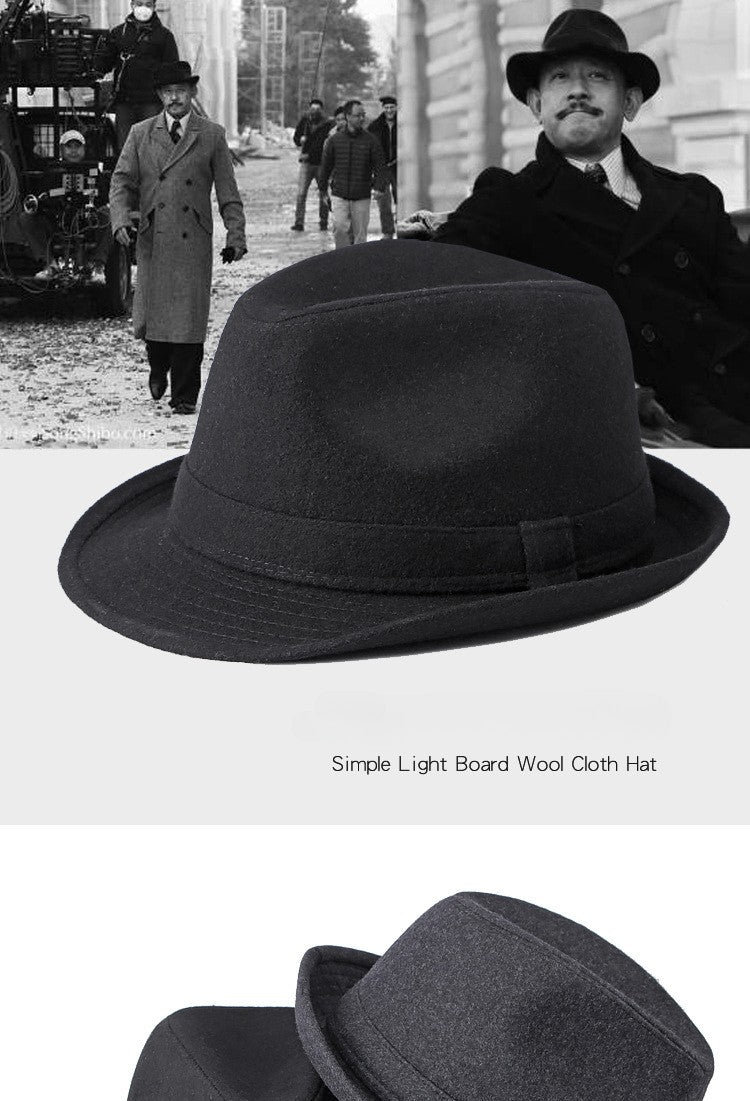 Gentleman Hat Men's British Style Retro Simple Pure Color Wool Top Hat Men's Casual Jazz Hat