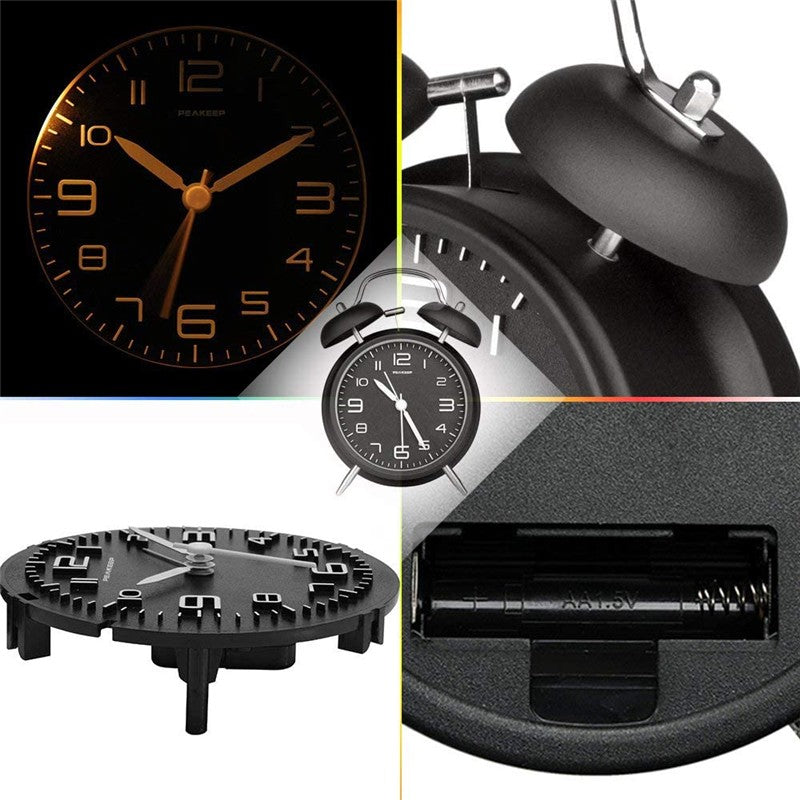 4 Inch Twin Bell Loud Alarm Clock Metal Frame 3D Dial with Backlight Battery Operate Desk Table Alarm Clock For Home and Office
