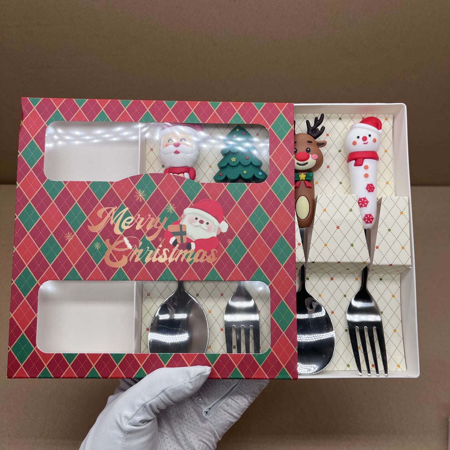Conjunto de Talheres de Sobremesa Criativo e Fofo de Desenho Animado Boneco de Neve - Colher e Garfo - Novo Presente de Natal