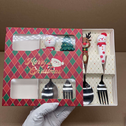 Conjunto de Talheres de Sobremesa Criativo e Fofo de Desenho Animado Boneco de Neve - Colher e Garfo - Novo Presente de Natal