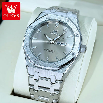 OLEVS Men's Watches Luxury Fashion Fine Steel Original Quartz Wristwatch for Man Waterproof Luminous Date Week Trend Dress 3726
