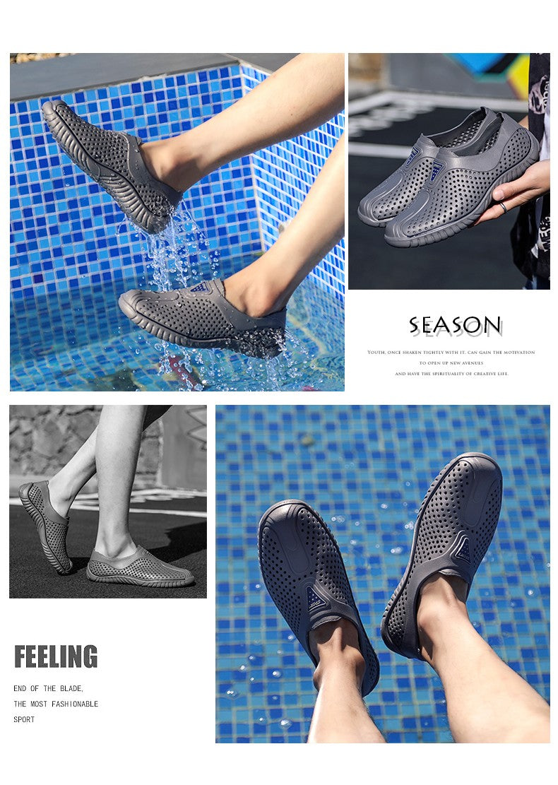 2025 Breathable Summer Men Slippers Outdoor Water Shoes Hollow Ultra Light Beach Shoes Casual Men Sandals  Black Garden Shoes