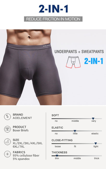 Men's Long Leg Boxer Briefs - Anti-Chafing, Breathable Modal Underwear, Quick-Dry Sports Compression Shorts for Running & Workou