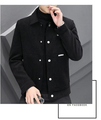 Men's Fleece-Lined Thickened Warm Casual Jacket New Turn-Down Collar Trendy Short Wool Coat Woolen Overcoat