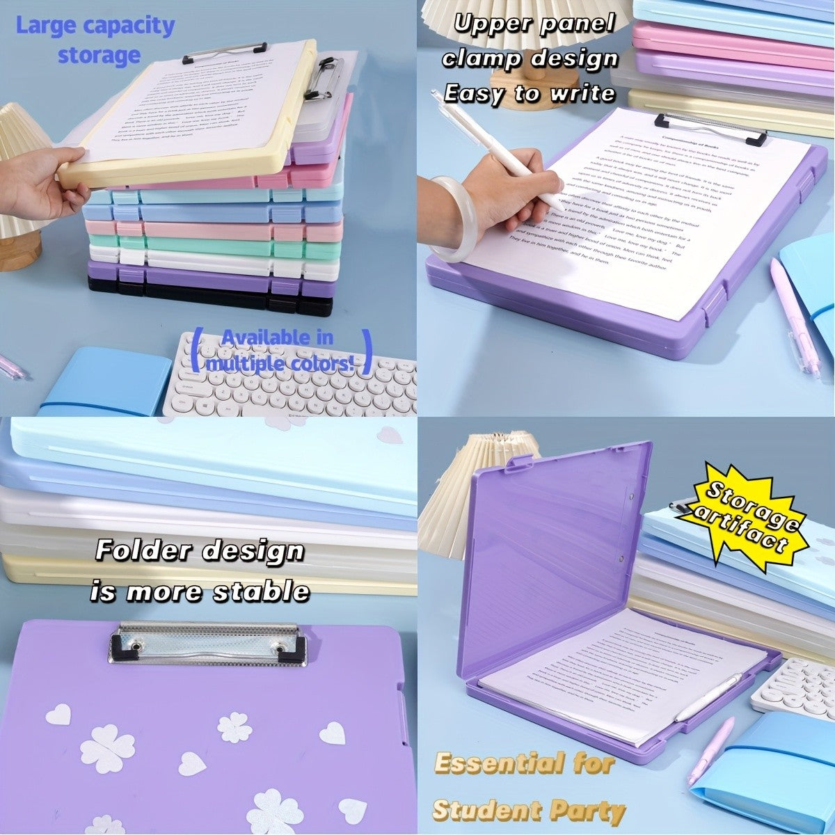 Multi-Functional File Folder Organizer, Large Capacity, Plastic, with Double Buckle Opening, for Student, Office, Exam Paper, DI