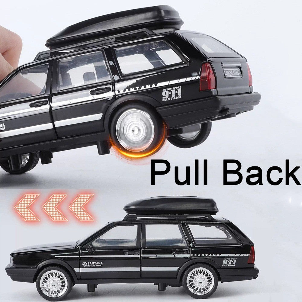 1:32 SANTANA Carros de Brinquedo em Miniatura de Liga Leve com Som, Luz e Portas que Abrem, Puxar para Trás, Veículos de Decoração para Presentes Infantis