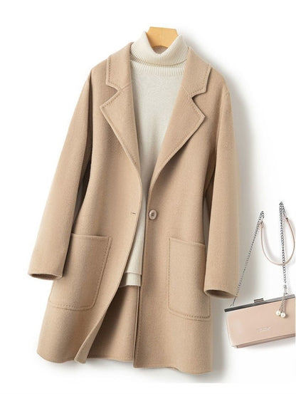 High-Quality Double-Sided Tweed Wool Coat Female 2025Autumn Winter New Woolen Jacket Women's Long Outerwear Fashion Overwear Top