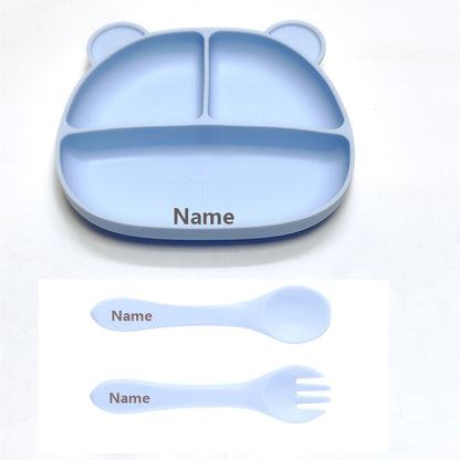 Free Name Printing Baby Fork-Spoon Combo Silicone Plate Children's Tableware Soft Fork-Spoon for Baby Food