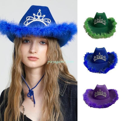 Y88A Furry Trims Western Hat Western Jazzs Party Hat Woman Cowgirls Hat Party