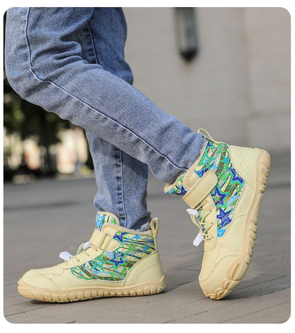 Waterproof Kids Barefoot Snow Boots 2025 New Wide Toe Winter Warm Fur Lined Shoes for Boys Girls Cold Weather Outdoor Sneakers