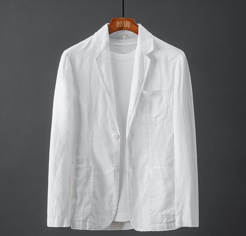 White Cotton Linen Suit Coat Men's Spring Summer Pure Color Slim Casual Business Thin Mens Blazer Jacket Comfortable Breathable