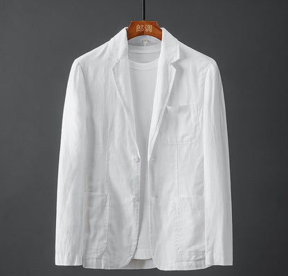 White Cotton Linen Suit Coat Men's Spring Summer Pure Color Slim Casual Business Thin Mens Blazer Jacket Comfortable Breathable