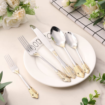 20Pcs High Quality Cutlery Set Handle Exquisite carving Stainless Steel Golden Tableware Knife Fork Spoon Flatware Set Silverwar