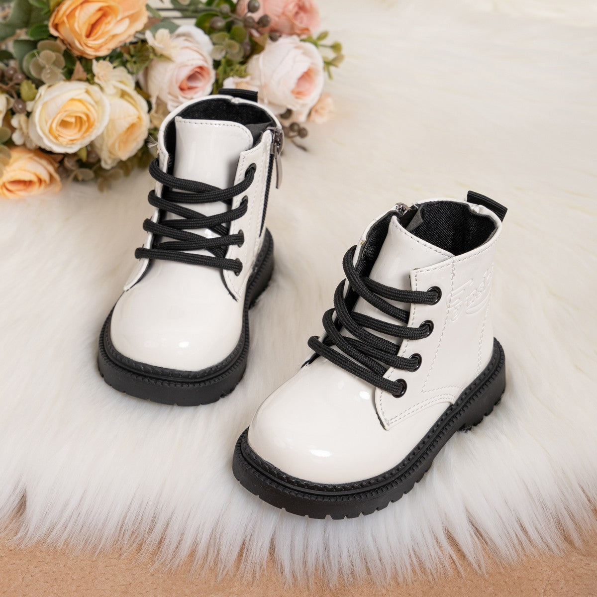 Autumn and Winter Children's Shoes Waterproof PU Leather Children's Boots Fashion Toddler Lace-up Zip High Boots Boys Girls