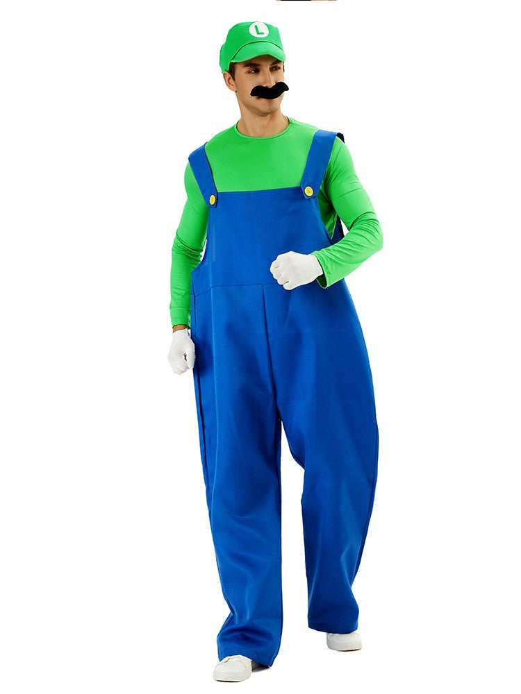 Game Super Luigi Brothers Uniform Funny Anime Adult Men Woman Halloween Carnival Performances Costume with Hat Mustache Gloves